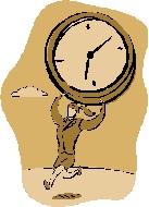 Clipart in sepia tone with person running with a huge clock over the head